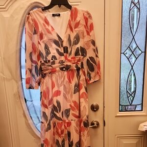 Chic Elegant Long Sleeve Leaf Print Dress